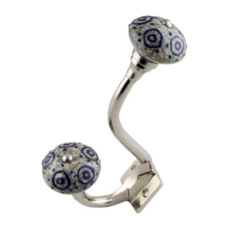 Blue Decorative Crackle Ceramic Silver Iron Hook